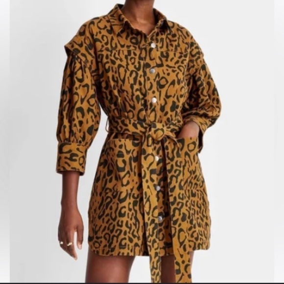 Future Collective Womens Brown Leopard Collared Button Up Shirt Dress Size 24/26 - Picture 1 of 7